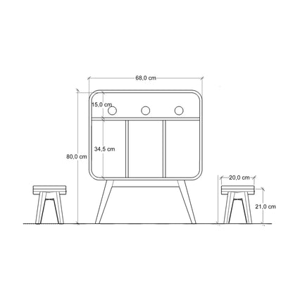 Medidas frontales mueble para vinilos Aretha PRISMA: 80cm alto, 68cm ancho, 45cm profundidad